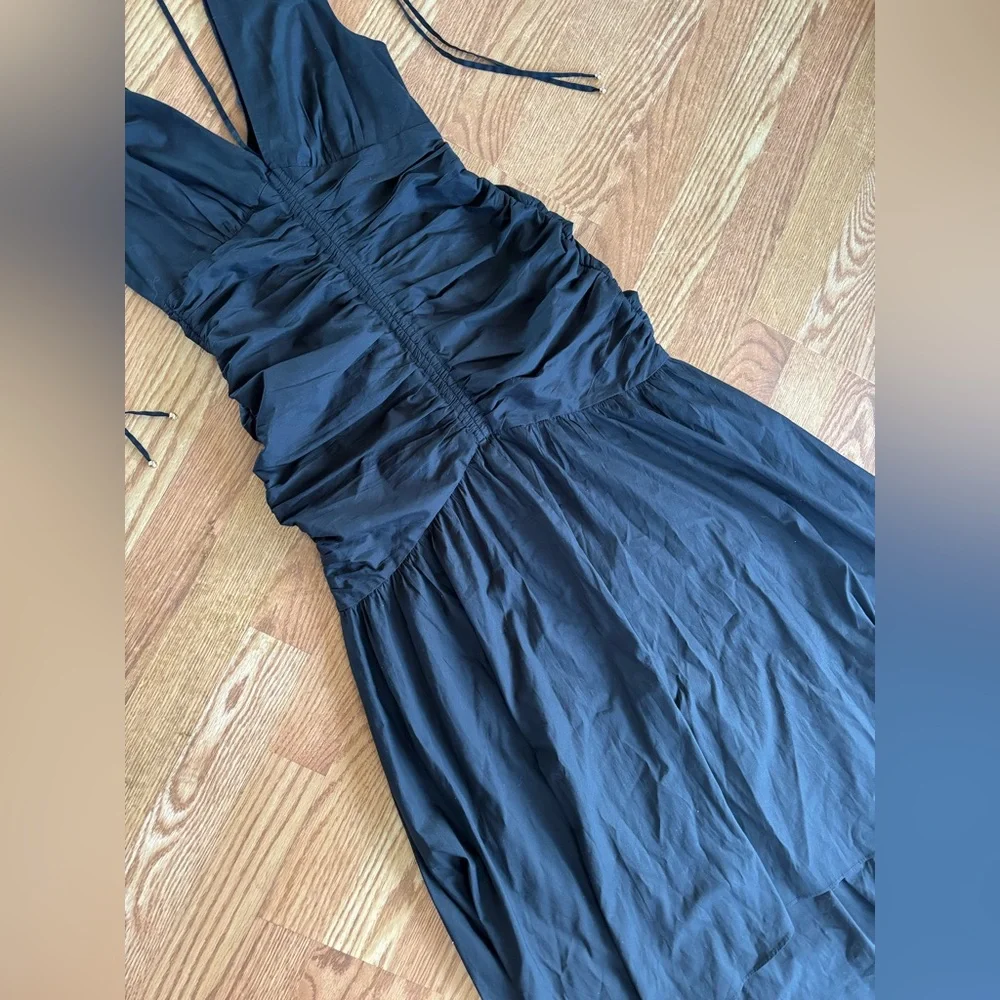 Veronica Beard Drop Waist Ruched High-Low Midi Dress | Black | Size 2 - Picture 6 of 12